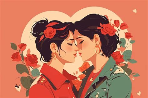 Premium Photo Flat Design Lesbian Couple In Love Illustration Vector Illustration In Flat Style