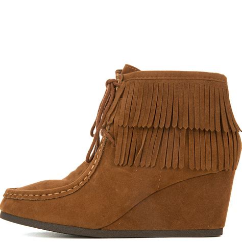 SHIEKH Women S Inout S Wedge Fringe Ankle Boot FD INOUT S BRITISH TAN