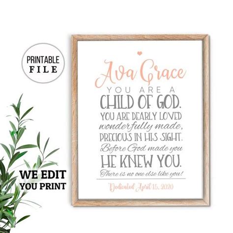 Baptism Gift Personalized Bible Verse Wall Art Baby Girl Gift Scripture