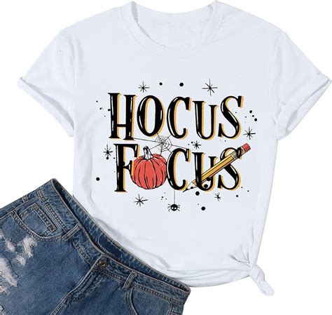 Women Teacher Halloween Shirt For Women Funny Hocus Pocus Tshirt Cute