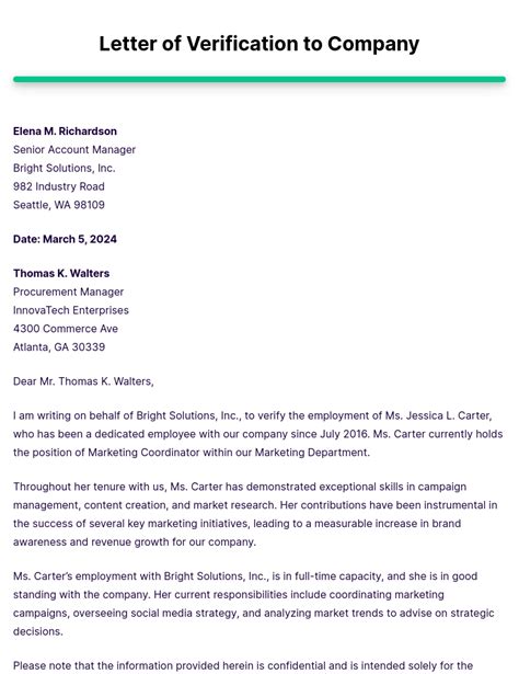 Letter Of Verification To Company Example Edit And Download