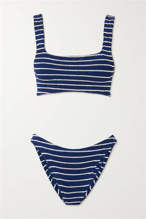 Hunza G Xandra Striped Seersucker Bikini Blue Editorialist