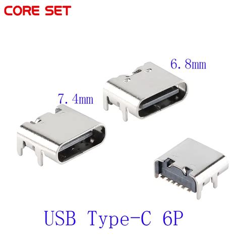 10pcs 6 Pin Smt Socket Connector Micro Usb Type C Female Placement For