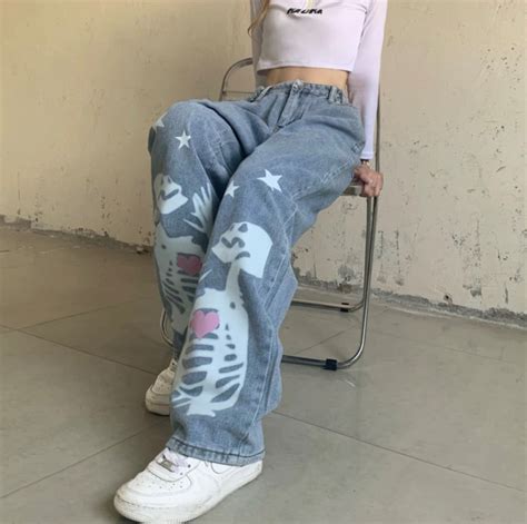 Vintage Skull Pants Baggy Jeans Women Fashion 90s Streetwear Etsy