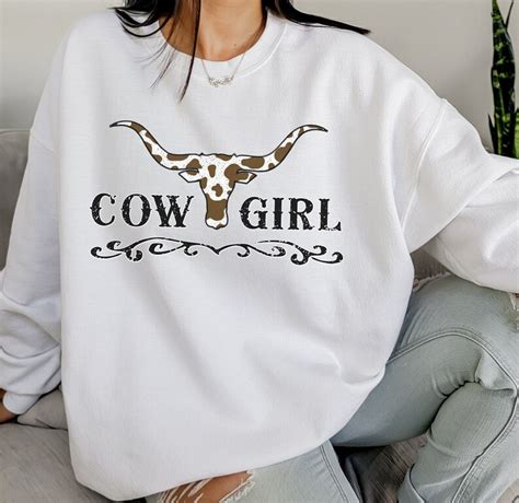 Cowgirl Sweatshirt Western Skull Sweatshirt Cow Skull Shirt Cow Print Sweatshirt Rodeo