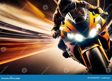 Sport Racing Bike High Speed With Road Lights Generative Ai Stock