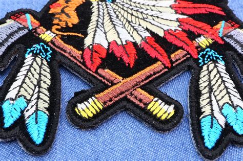 Small Indian Iron On Patch With Battle Axes And Feathers By Ivamis Patches