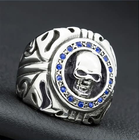 Fashion Domineering Men S Gothic Punk Ring Vintage Blue Sapphire Ring Titanium Steel Color