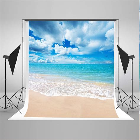 ABPHOTO Polyester 5x7ft Beach Photography Backdrops Blue Sky And White