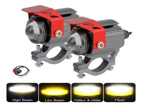 Par Faros Lupa 60w Luz Spot Doble Color Estrobos Auto Moto Meses Sin