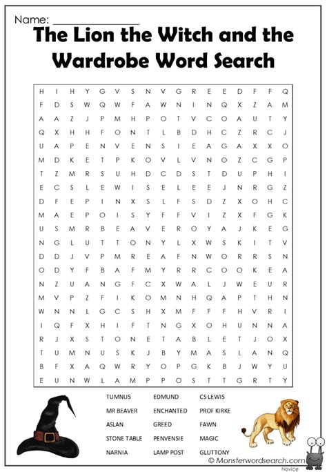 The Lion The Witch And The Wardrobe Word Search Monster Word Search