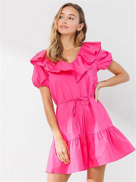 Womens Short Puff Sleeve Ruffle Tiered Mini Dress