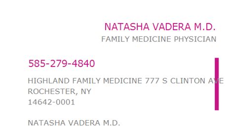 1659804169 NPI Number NATASHA VADERA M D ROCHESTER NY NPI