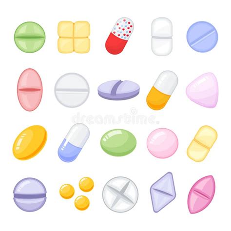 Set Of Different Isolated Colorful Pills Cartoon Style Vector