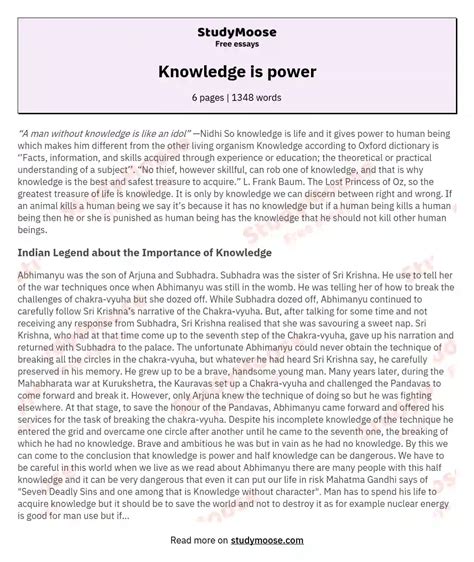 Knowledge Is Power Free Essay Example