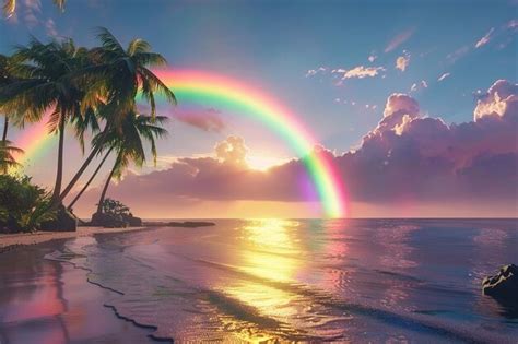 Premium Photo Dazzling Rainbow Over A Tropical Paradise Octane R