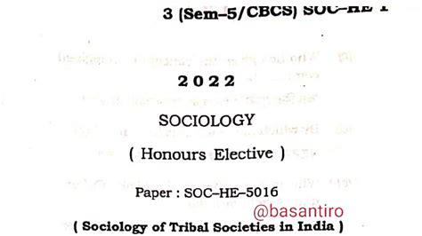 Ba Th Sem Sociology Honours Elective Paper He Guwahati University