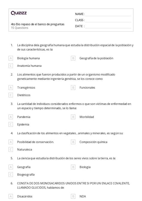Biolog A Humana Hojas De Trabajo Para Grado En Quizizz Gratis