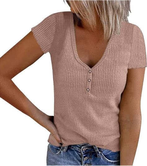 Generic Pink Blouse Bustier Tee For Girls Summer Fall Deep V Neck