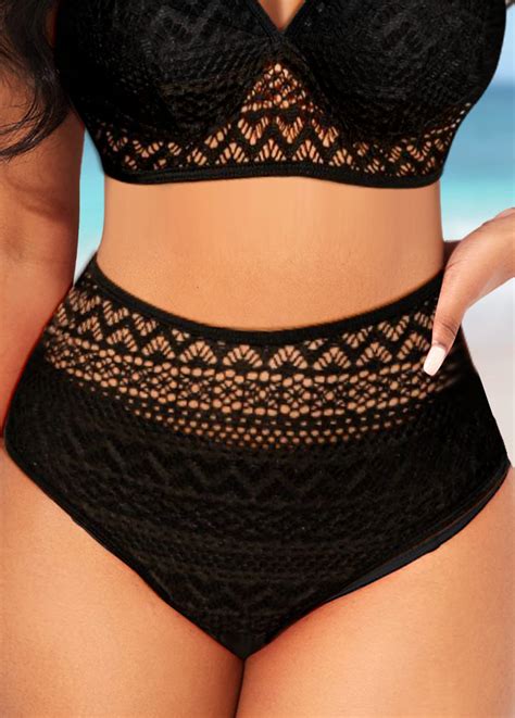 High Waisted Black Lace Stitching Bikini Bottom Modlily USD 13 98