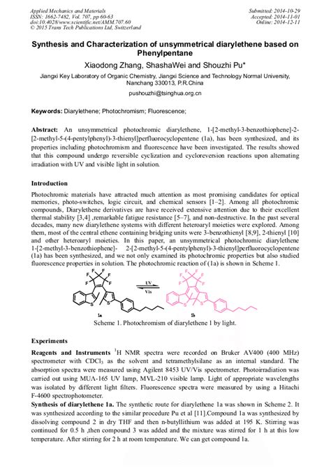 Synthesis And Characterization Of Unsymmetrical Diarylethene Based On