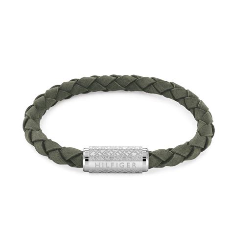 Pulsera Tommy Hilfiger Hombre Piel Trenzada Verde Y Acero Inoxidable