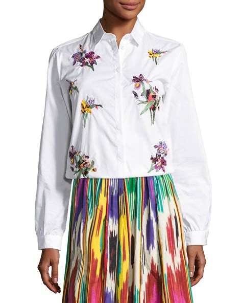 Etro Floral Embroidered Cotton Blouse White