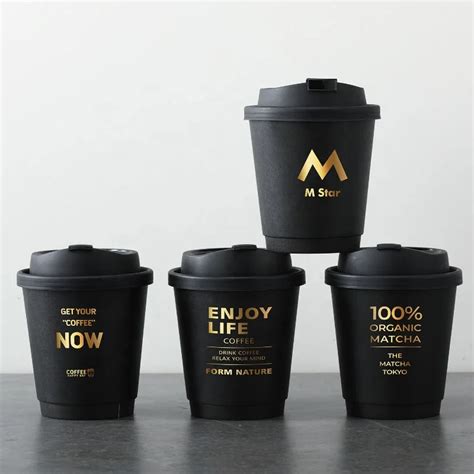 Gold Foil Stamping Black Coffee Cup Disposable Cup Takeaway Double Wall