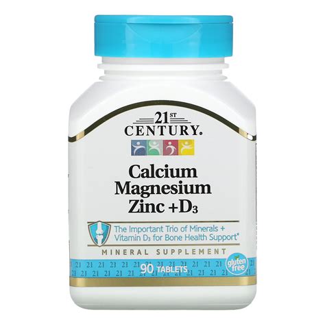 Calcium Magnésium Zinc Vitamine D3 90 Comprimés 21st Century