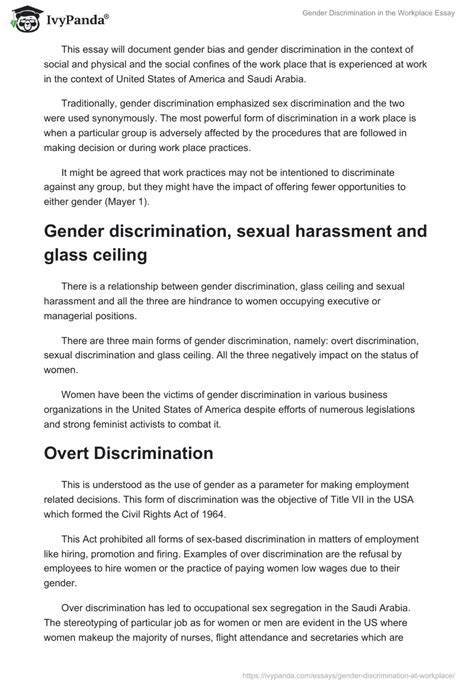 Gender Discrimination In Workplace Essay