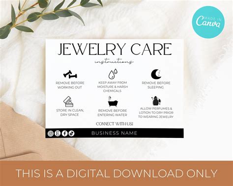 Editable Jewelry Care Card Template Printable Jewelry Care Etsy Canada