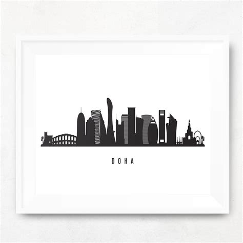 Doha Skyline Printable Doha Black White Wall Art Doha Etsy