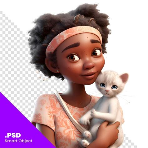 Renderización 3d de una linda niña afroamericana con una plantilla psd