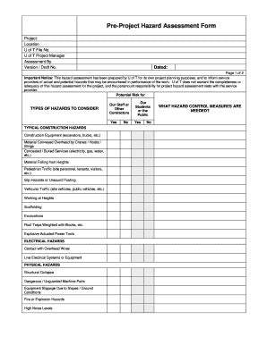 Fillable Online Pre Project Hazard Assessment Form University Of