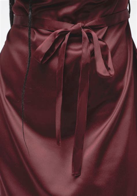 Medeina Cowl Neck Belted Satin Mini Dress Red Disturbia