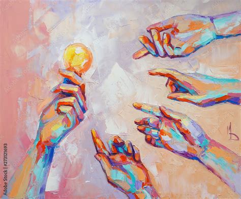 “Hands” - oil painting. Conceptual abstract hand painting. The picture ...