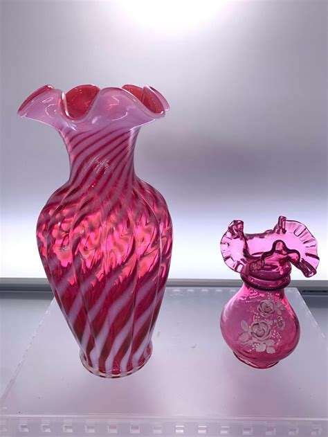 Fenton Cranberry Vase Choose From Cranberry White Opalescent Spiral