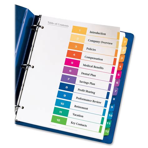 Avery Ready Index Customizable Table Of Contents Asst Dividers 12 Tab