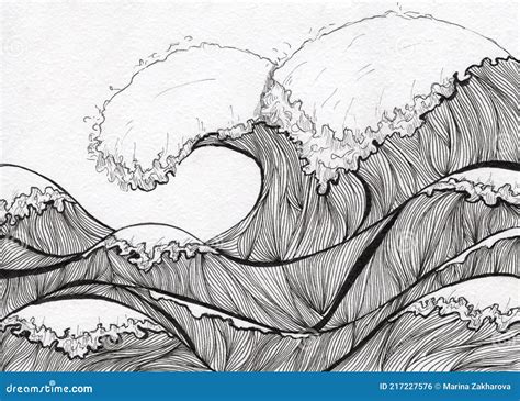 A Raging Sea With Strong Waves Stock Illustration Illustration Of