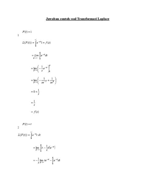 Contoh Soal Transformasi Laplace Dan Jawaban Pdf