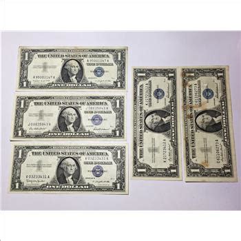 Lot Of Five 1 United States Silver Certificates Circulated Crisp Paper