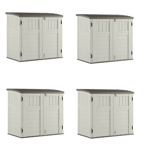 Free Shipping Suncast 34 Cubic Feet Horizontal Backyard Storage Stow Away Shed Ivory 4 Pack