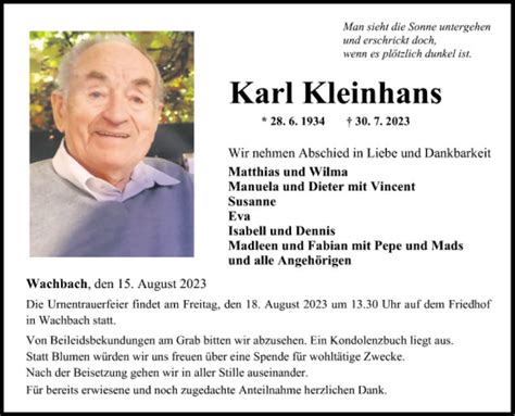 Traueranzeigen Von Karl Kleinhans Trauerportal Ihrer Tageszeitung