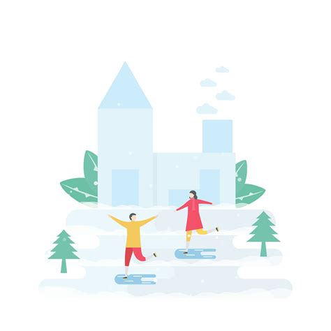 Happy Couple Ice Skating in Front of Home 965570 Vector Art at Vecteezy