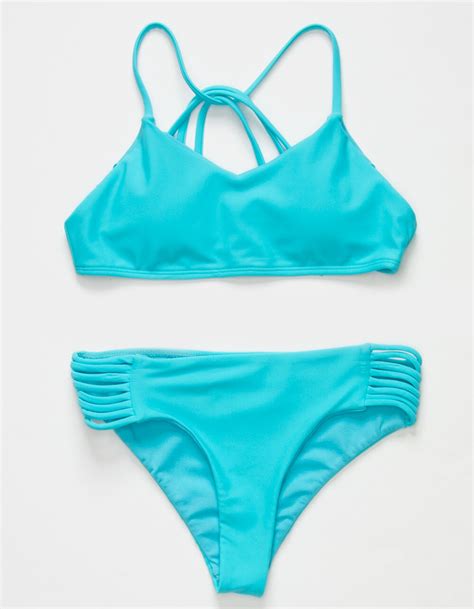 FULL TILT Strappy Girls Bralette Bikini Set BLUE Tillys