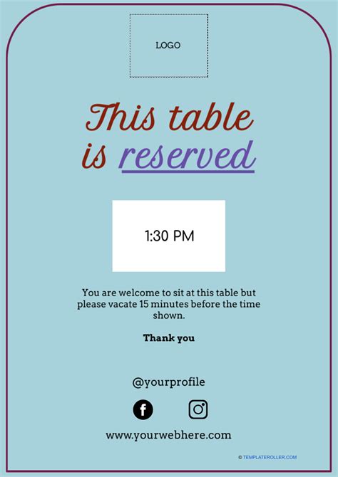 Reserved Sign Template - Blue Download Printable PDF | Templateroller