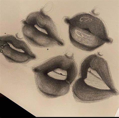 A Pencil Drawing Of Six Different Lips