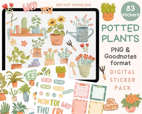 Digital Planner Stickers Potted Plants Sticker Set House Garden