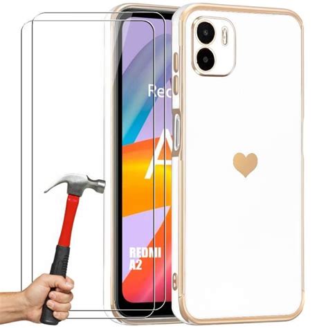 Coque TPU pour Xiaomi Redmi A2 Blanc Motif Cœur 2 Verres Trempés