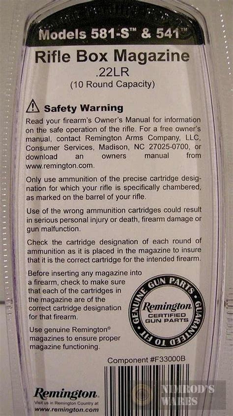 Magazines Remington Model 581 S And 541 Magazine 10 Round 22 Lr Rimfire Mag F33000b 19655